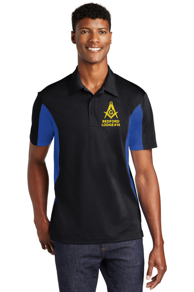#075 BEDFORD LODGE #14 POLO BLACK/BLUE  SQUARE & COMPASS  ST655
