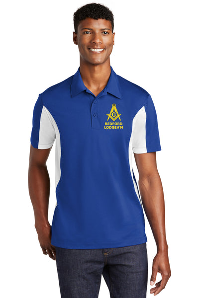 #075 BEDFORD LODGE #14 POLO ROYAL/WHITE  SQUARE & COMPASS  ST655