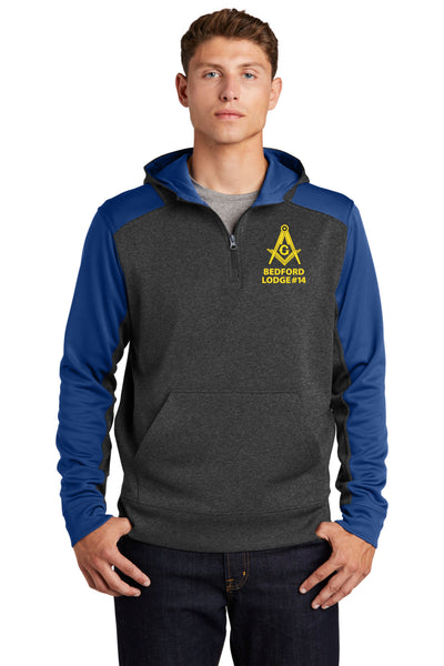 #075 BEDFORD LODGE #14 1/4 ZIP HOODIE GREY/ROYAL  SQUARE & COMPASS  ST249