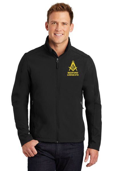 #075 BEDFORD LODGE #14 SOFT SHELL JACKET BLACK SQUARE & COMPASS  J317