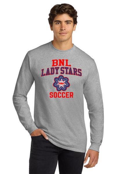 #091 BNL LADIES SOCCER LONG SLEEVE COTTON T, ASH GREY, ADULT, 2400, DESIGN 7