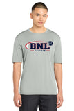 #133 BNL TENNIS, DRI FIT T SHIRT, SILVER, YOUTH & ADULT, ST350, DESIGN #1