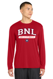 #127 BNL VBALL, LONG SLEEVE DRI FIT T SHIRT, RED, YOUTH & ADULT, ST350LS, DESIGN #2