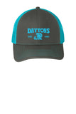 #056a DAYTON'S HEATING AND COOLING TRUCKER HAT GREYSTEELE/NEON BLUE STYLE# C112