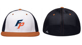 #132 FLYING PIGS, BASEBALL HAT, WH/NVY/ORG, FLEX FIT, ES341 DESIGN #6