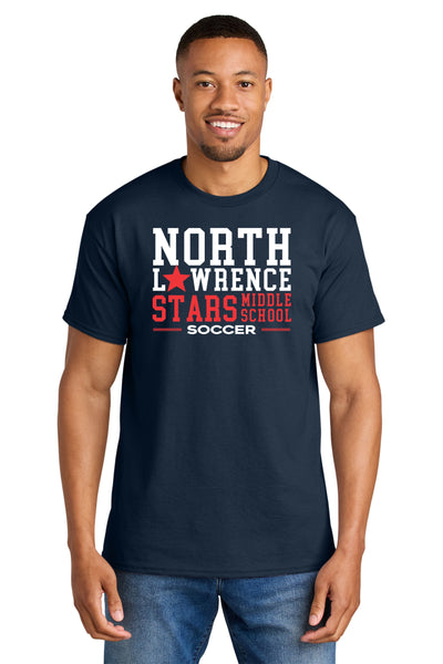 #098/ MIDDLE SCHOOL SOCCER 50/50 T SHIRT, NAVY, YOUTH & ADULT, 8000 ,DESIGN 5