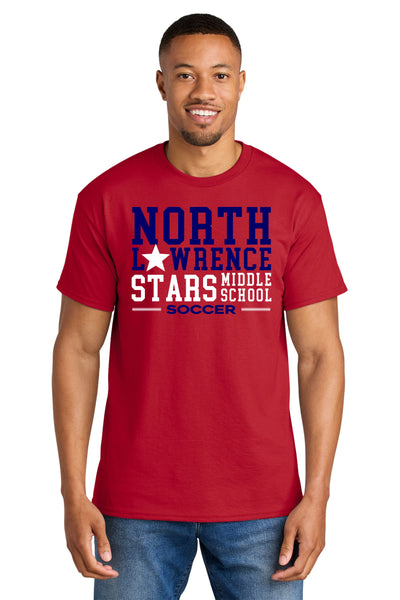 #098 MIDDLE SCHOOL SOCCER 50/50 TSHIRT, RED, YOUTH & ADULT, 8000, DESIGN 6