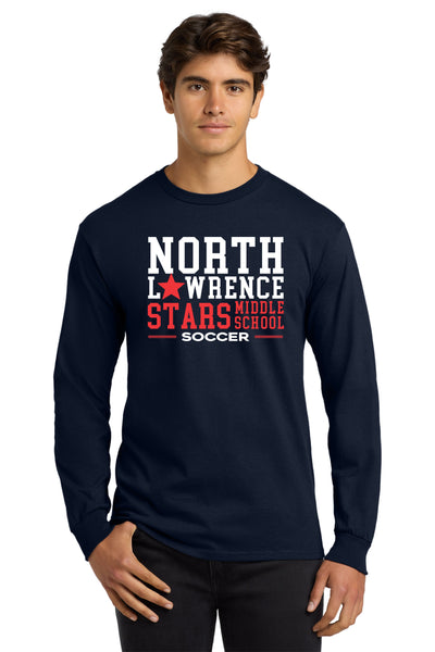 #098 MIDDLE SCHOOL SOCCER  100% COTTON LS T SHIRT, NAVY, YOUTH & ADULT, 2400, DESIGN 5