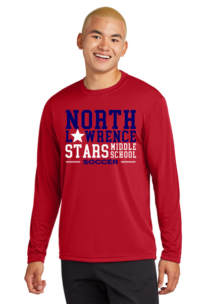 #098 MIDDLE SCHOOL SOCCER, LS DRI FIT T SHIRT, T.RED, YOUTH & ADULT, ST350LS, DESIGN 6