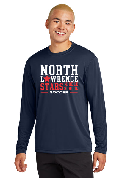 #098 MIDDLE SCHOOL SOCCER LS DRI FIT T SHIRT, T.NAVY, YOUTH & ADULT, ST350LS, DESIGN 5