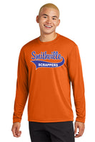 #101 SCRAPPERS FALL SOFTBALL DRI FIT LONG SLEEVE T SHIRT YOUTH & ADULT ORANGE ST350LS