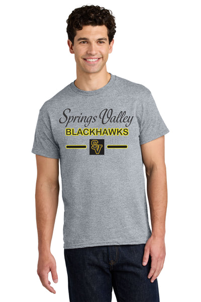 #074 SPRINGS VALLEY ATHLETIC DEPARTMENT SPIRIT WEAR COTTON T-SHIRT YOUTH & ADULT SPORTS GREY 5000 DESIGN #2